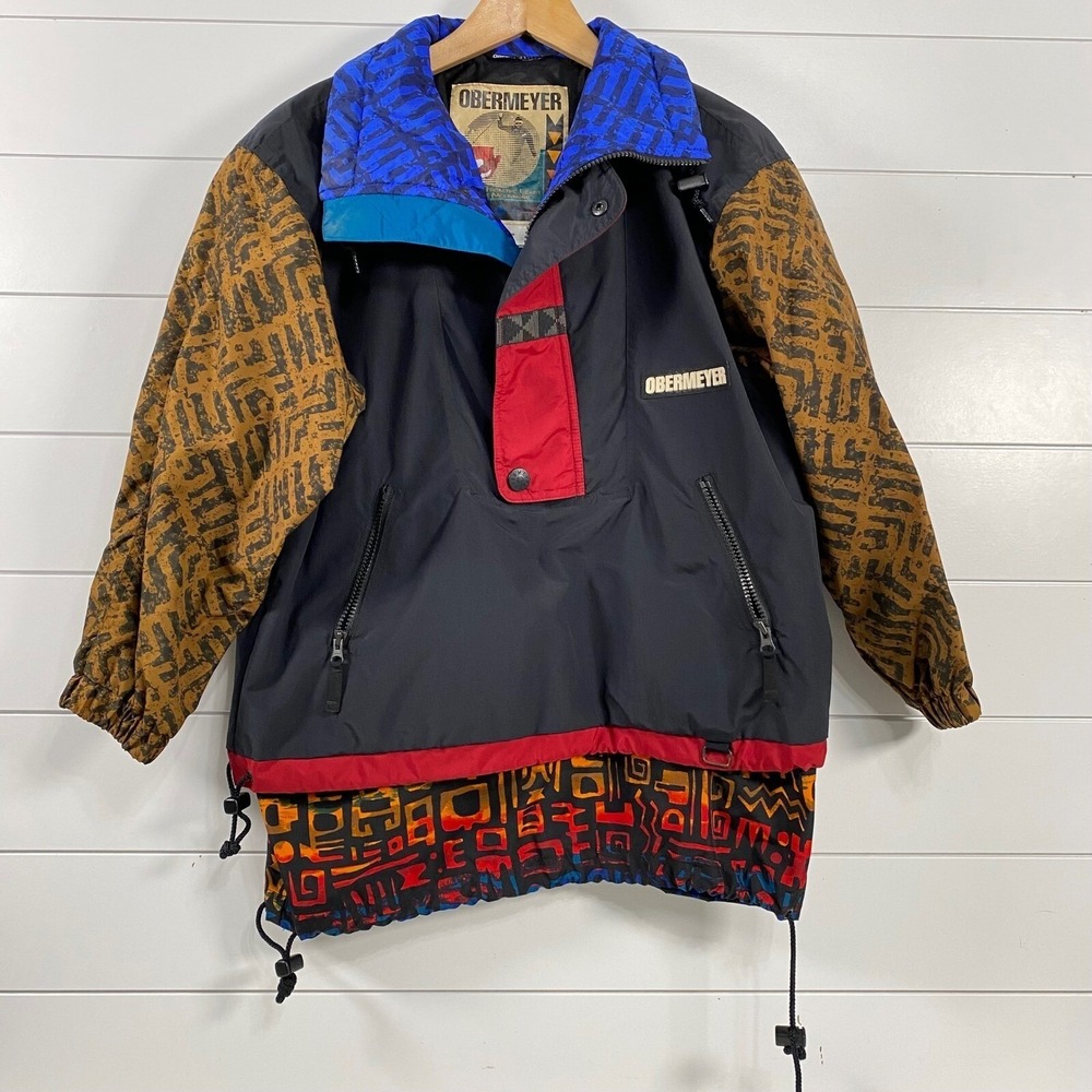 Obermeyer Kids Youth Boys Vintage Geometric Anorak‎ M Multicolor 1/4 Zip 80s 90s